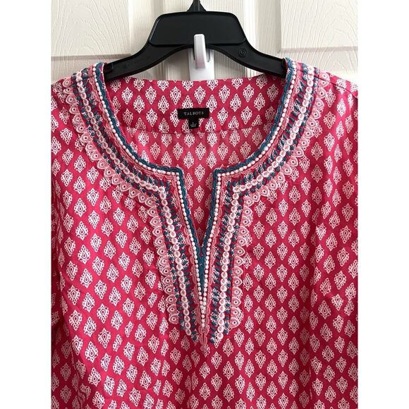 TALBOTS Women's Pink White Medallion Foulard Embroidered Tunic Top - Picture 2 of 9